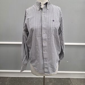 Izod Men's Black and White Checkered Button Down Shirt
